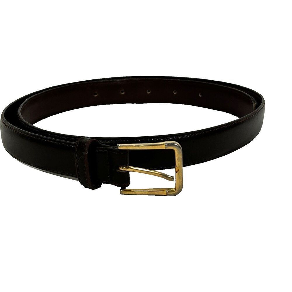 Christian Dior Brown Leather Belt Size 36 Brass Buckle Italian Aniline Cowhide